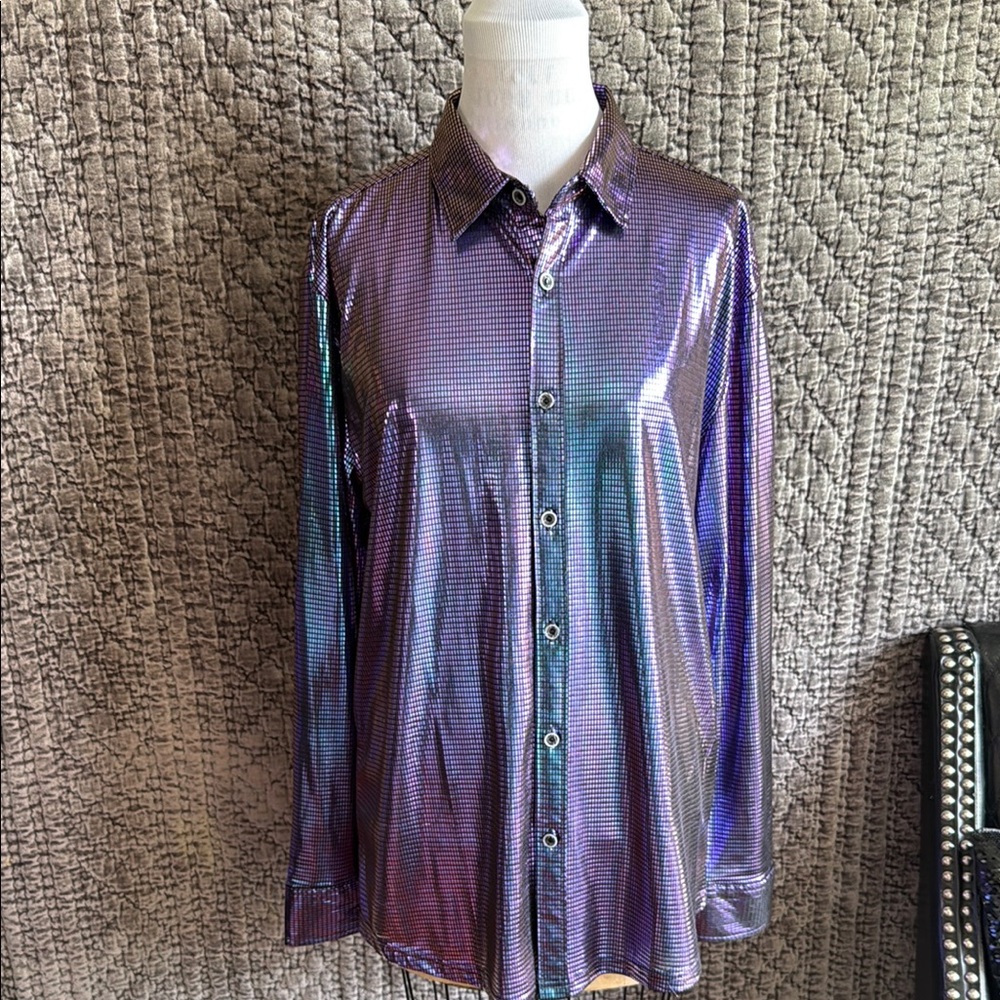 Purple and Blue Long Sleeve Button Down Shirt